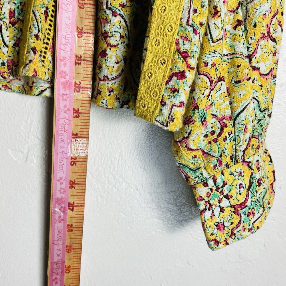 Anthropologie Pilcro Pintuck Peasant Blouse Yellow Floral Lace Trim Size S - Picture 16 of 16